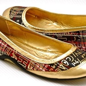 Coach Gold & Tartan Plaid True Graffiti Flats